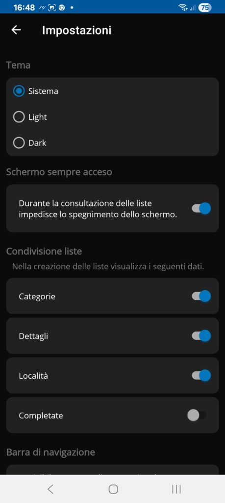 App Travel List - Tema dark
