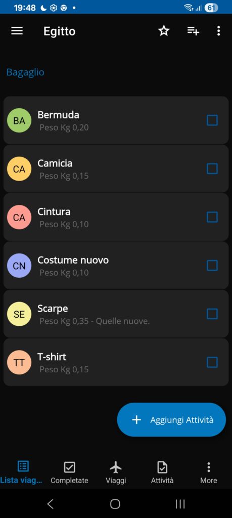 Travel List - Lista bagaglio