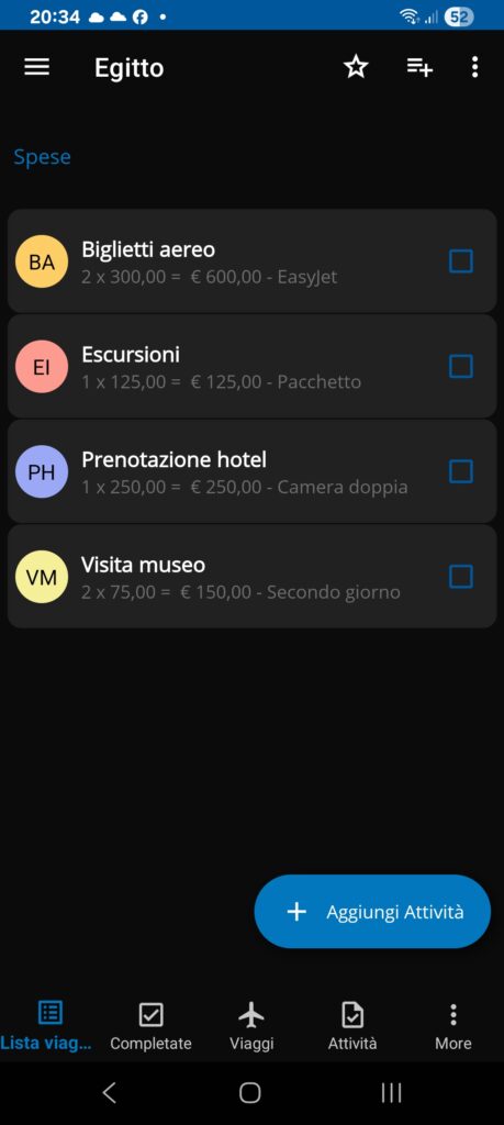 Travel List - Gestione spese